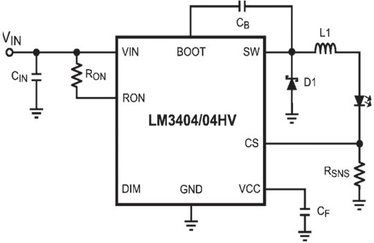 Figure 6 LM3404 typical application circuit diagram