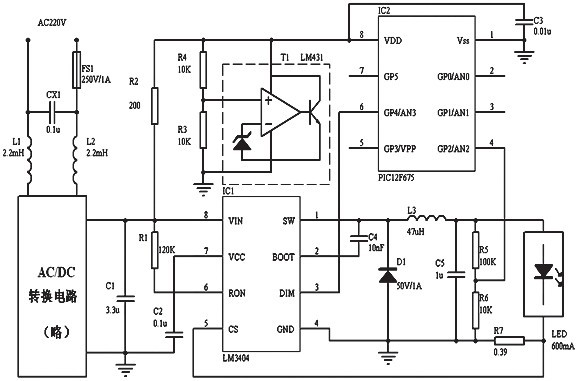 Figure 7 LED power supply schematic based on junction temperature protection