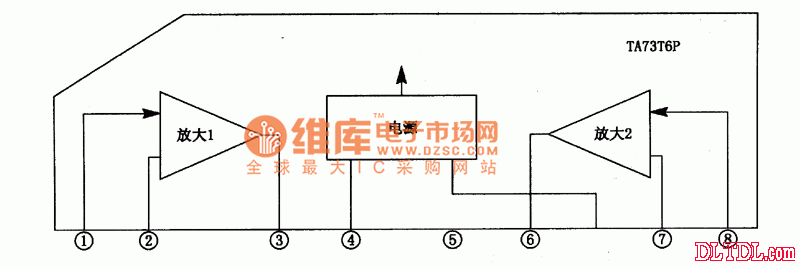 Internal circuit block diagram of TA7376P integrated block