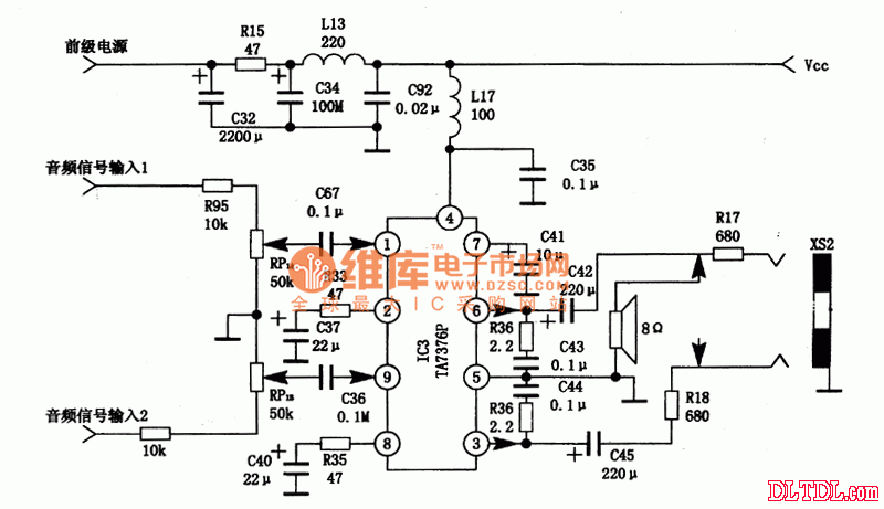 Typical application circuit of TA7376P integrated block