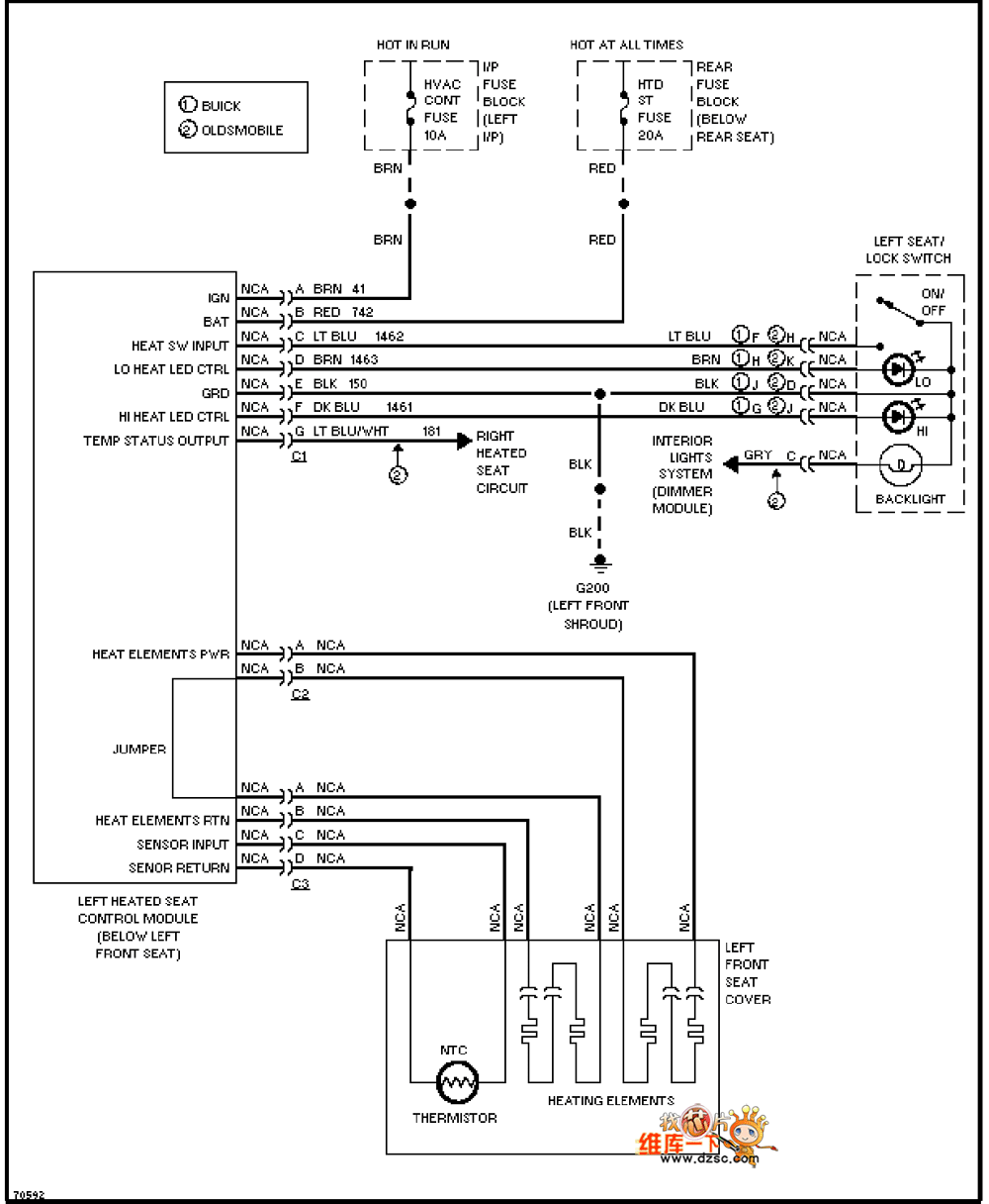Universal Oldsmobile driver side heated seat circuit diagram