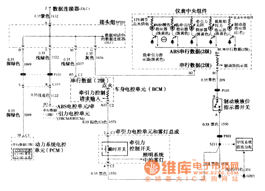 Buick GL8 car ABS serial data, SP205, power system electric near control unit PCM, body electronic control unit BCM, combination meter and ABS electronic control unit traction power electronic control unit EBCMEBTCB circuit diagram