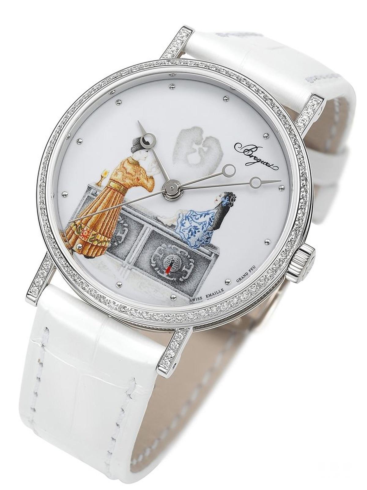 Micro-painted enamel Rare craft: Breguet Classique 9078 enameled painted wristwatch