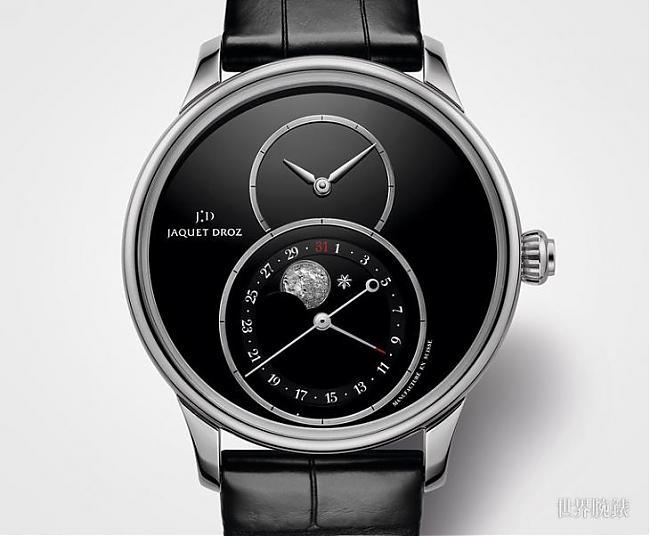 First seen on the wrist a round moon Jacques Drew moon phase seconds watch; moon phase; silicon hairspring; eccentric; JAQUET DROZ; Jacquelo