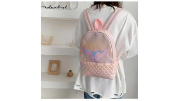 fashionable pink iridescent teen kids school bag stylish leather laser glitter girl mermaid backpacks1