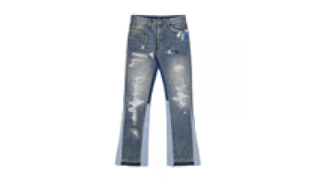 Custom Pants for Men Rhinestone Distressed Flare Paint Stacked Denim Jeans1