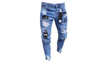 Custom Fashion  Hip-Hop Cool Streetwear Patch Hole Ripped Skinny Men Jeans1