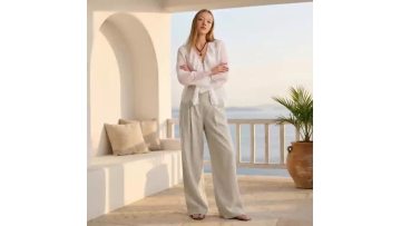 Draped Linen Wide-Leg Trousers