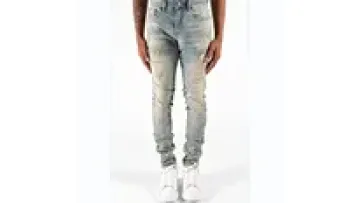 Custom High Quality Acid Wash Irregular Bleach Splatter Distressed Medium Stretch Skinny Fit Jeans For Men1
