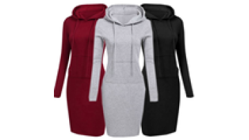 Women's Long Sleeve Pullover Drawstring Fit Slim Casual Hooded Sweatshirt Dress with Plain Pockets Hoodies hoodie1