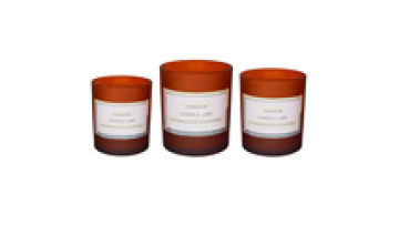 Empty 8 Oz Thick Amber Round Glass Candle Jars with Metal Lids Wooden Lids1