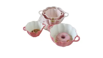 New Design Cute Ceramic Double Ears Strawberry Petal Bowl1