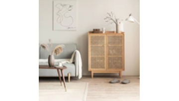 High quality  nordic style modern designs natural sideboard display  storage wood kitchen  living room rattan cabinet1