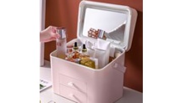 Waterproof Makeup Organizer With USB Charge Cosmetic Storage Handle Dustproof Make up Organizer With Led Light Mirror1