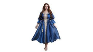 Fashion Stylish V-Neck Applique Lantern Sleeves Long Sleeves High Sleeves Tassels Abayas for Women Muslim1