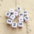 Free Shipping 10*10MM Plastic Square Letter M Printing Jewelry Beads 550PCS/Lot White Cube Alphabet Acrylic Plastic Lucite Beads