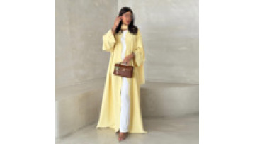 Middle East Solid Color Long Sleeve Loose Maxi Dress Muslim Women Open Abaya Dubai Islamic Clothing Arab Elegant Robe Cardigan1