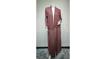 Elegant Lace Overlay Cardigan Open Abaya MQ261