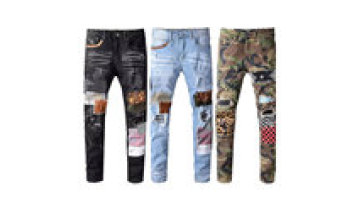Custom Quality Plus Size Men Jeans Patched Ripped Distressed Slim Fit Jeans For Man Print Denim Trousers1