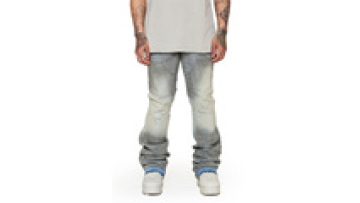 Custom Mens Washed Vintage Style Straight Pants Distressed Carpenter Stacked Jeans1