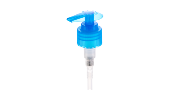28/410 transparent blue ribbed lotion pump with up-down lock