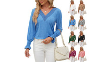2023 Women Clothes Ruffle V Neck Long Sleeve Chiffon Shirt Solid Color Elegant Tops Women Blouses Shirt Top1