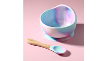 BPA Free silicon food feeding bowl plate with sucking for cute baby with spoon1