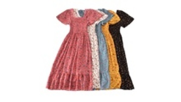 Latest Korean Design Floral Print Elastic Vintage Square Neck Short Sleeve Long Dress Women Summer Dresses Clothing1