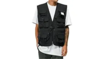 Wholesale Customized High Quality Casual Boxy Fit Flap Pocket Black Vest Jacket For Men1