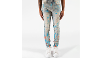Custom Men Street Style Splatter Paint Skinny Jeans Ripped Biker Moto Pleat Blue Vintage Jeans1
