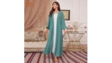 Fashion Pure Handwork Rhinestone Dubai Abayas for Female Basic Solid Full Sleeve Turkish Women's Elegant Kimono1