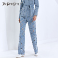 TWOTWINSTYLE Patchwork Hollow Out Hole Jeans For Women High Waist Straight Casual Streetwear Wide Leg Pants Female Fashion 2020