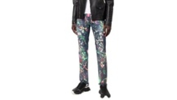 New Fashion Baggy Skinny Mens Leather Label Quality Jeans Wear Bulk Paint Colorful Pants Men1