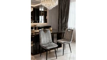 BR-25A37 Luxury in the Details: Gray Velvet Dining Chair with Sculpted Back & Stitching