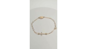 Customized  women jewelry lab created diamond bracelet 9k yellow gold pearl jesus cross bracelet1