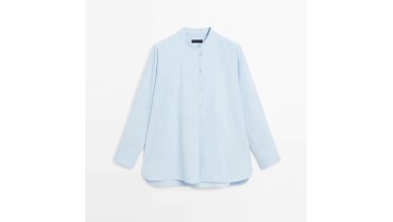 Women's French style minimalist smart standing collar long sleeved shirt