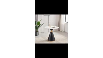 TL-22D15 Modern Round Dining Table with Black & Gold Metal Base - 12mm Sintered Stone Top