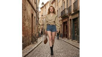 Asymmetric Notched-Lapel Jacket with Lantern Sleeves