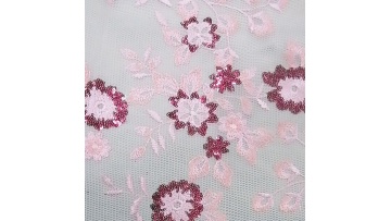 2020 lace sandwich mesh with sequins embroidery pink fushia color thick touch1