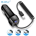 RAXFLY 10W USB Car Charger With Spring USB Cable Cigarette Lighter For iPhone Lighting Cable Micor USB Car Charger Type C Cable