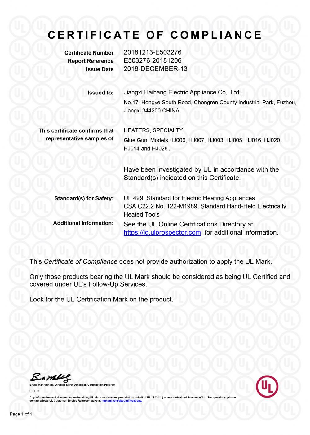 Certificate of Compliance