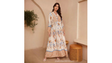 Elegant Printed Summer Robe Comfortable Breathable for Stylish Design Loose Robe1
