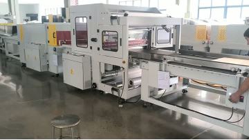 The customized automatic In-line frontal feeding sleeve sealer , shrink tunnel with teflon mesh and edge pressing rollers to pack wooden boards