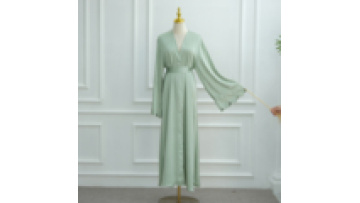 UNI Wholesale Islamic Clothing Luxury Abaya Women Muslim Dress Diamond Sleeves Dubai Abaya Light Green Satin Women Cardigan1