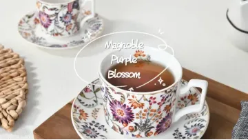 Purple Floral Gold Rim Porcelain Teapot Coffee Cup & Saucer Ceramic Tea Set1