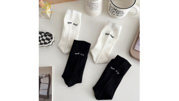 Korean Embroidery Eyelash Women's Black and White Stacked Socks