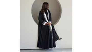 Dubai Abaya Luxury Ramadan Eid Islamic Muslim Women Dress Modest Kimono Lace Trim  Black Open Abaya Dress1