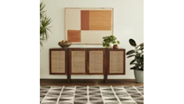 Factory wholesale natural door side nordic style  modern designs storage  rattan  living room solid wood kitchen cabinet1