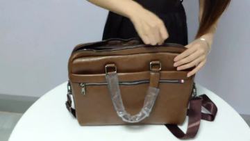 Multi Layer 7 Pockets Laptop Bags Business Shoulder Bag PU Leather Laptop Bag1