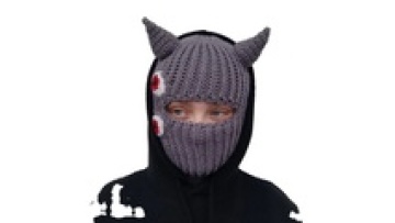 Custom Knitted Balaclava Winter Hat - Windproof, Warm, with Horns Beanie and Full Face Ski Mask1